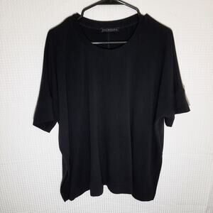 Nally & Millie L XL Black Short Sleeve Shirt Women Rayon Blend Stretch Made USA